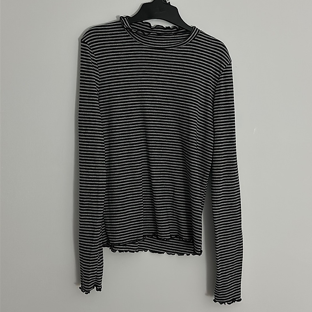 Derek Heart Striped Mock Neck Top